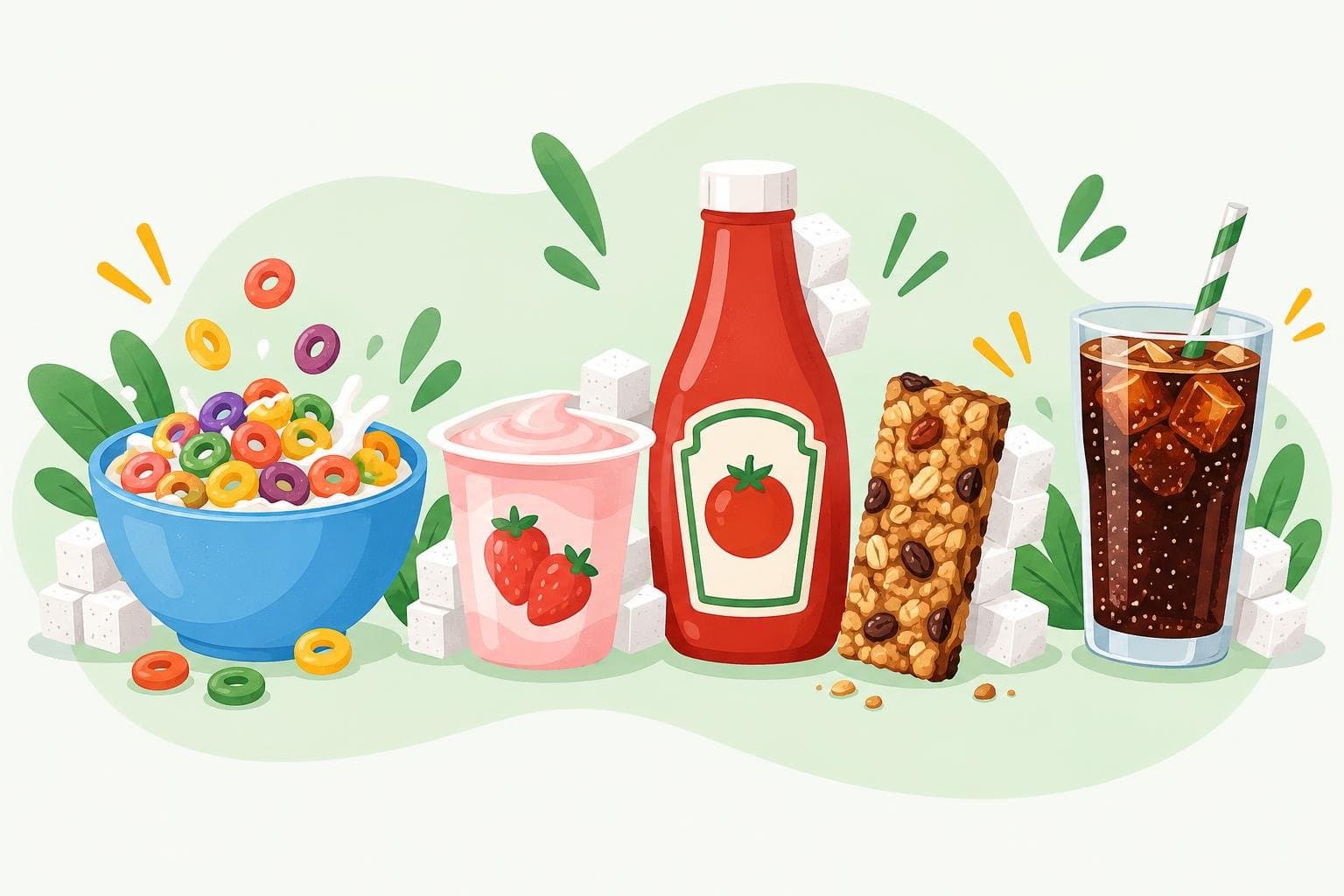 Foods with hidden sugar: cereal, flavoured yoghurt, sauces and cereal bars