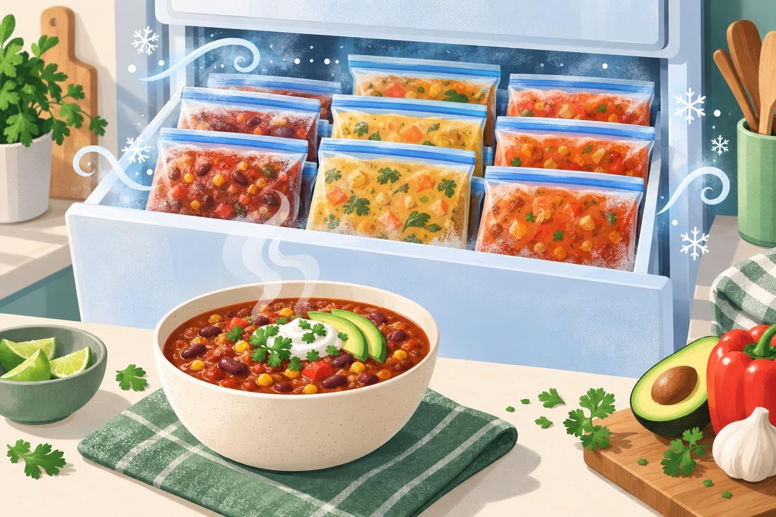 Illustration for Freezer meal prep: cook once, eat for a month