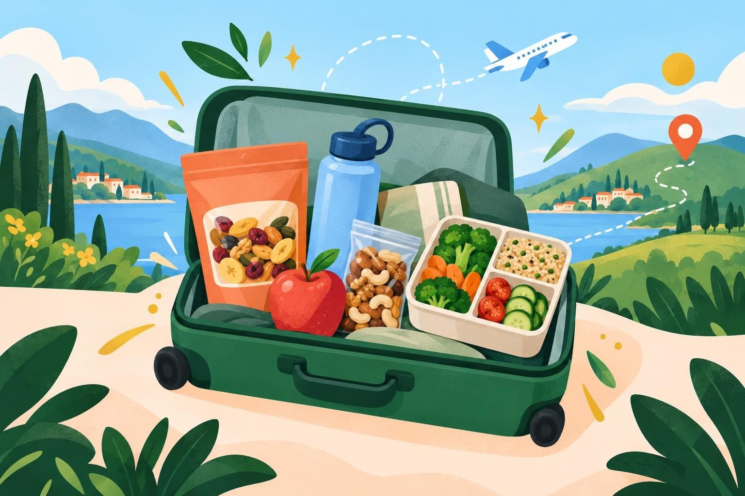 Illustration for How to eat well while travelling