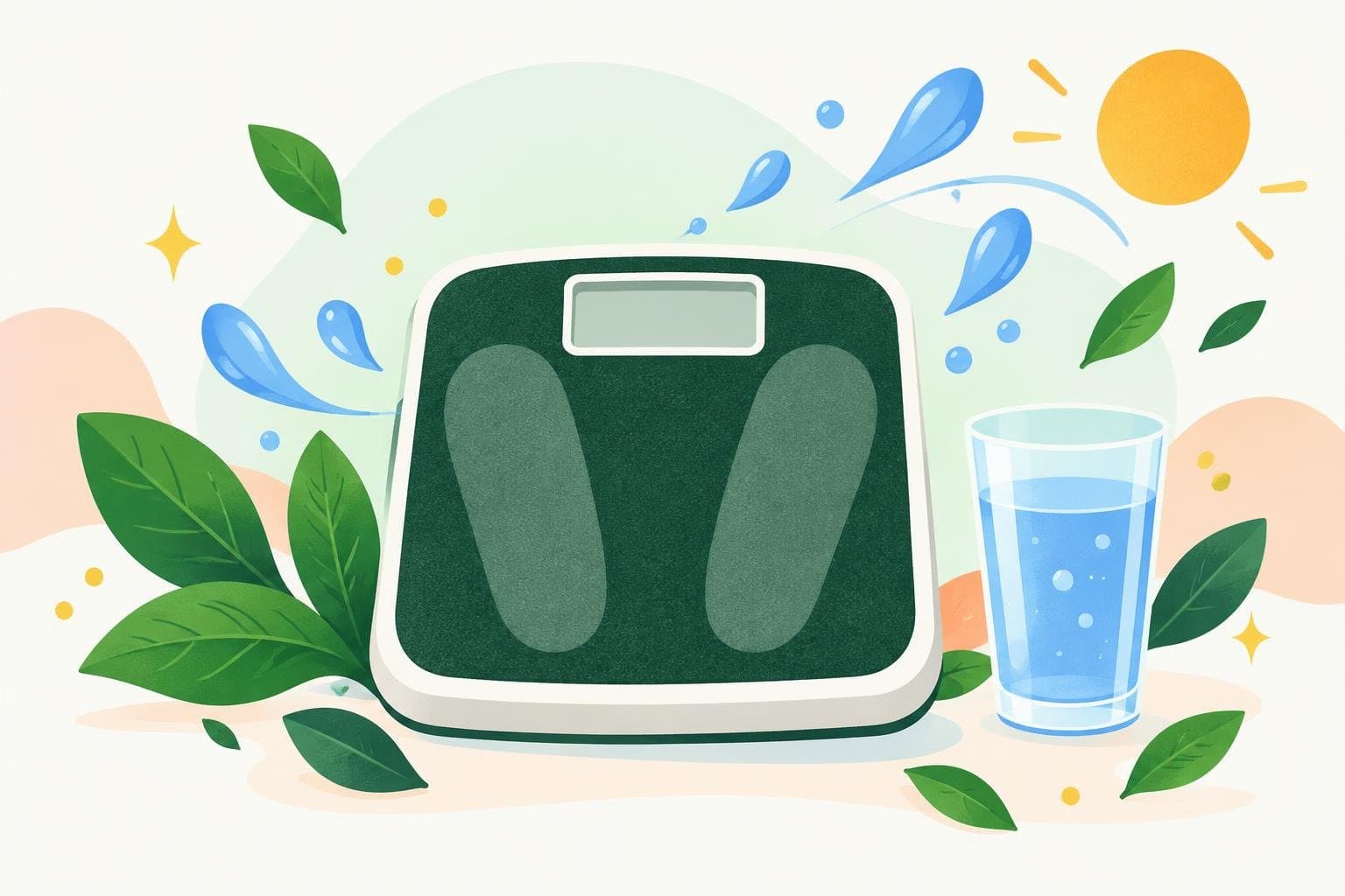 Water droplets around a scale for early water-weight loss