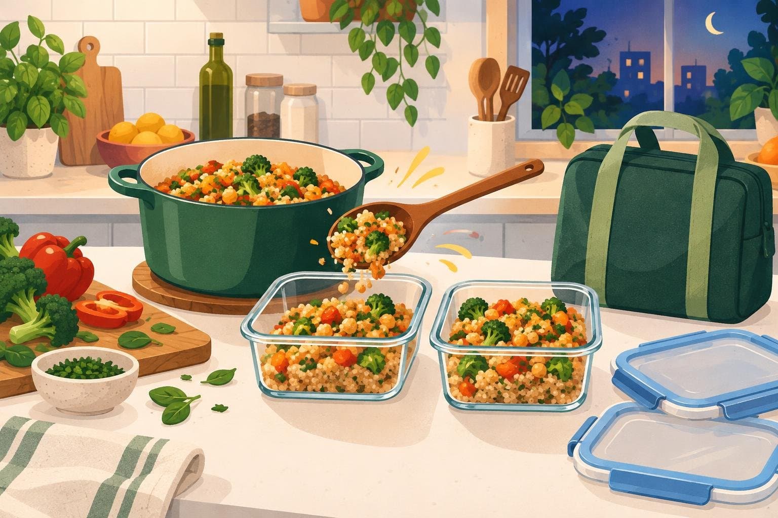 Leftover dinner portioned into lunch containers