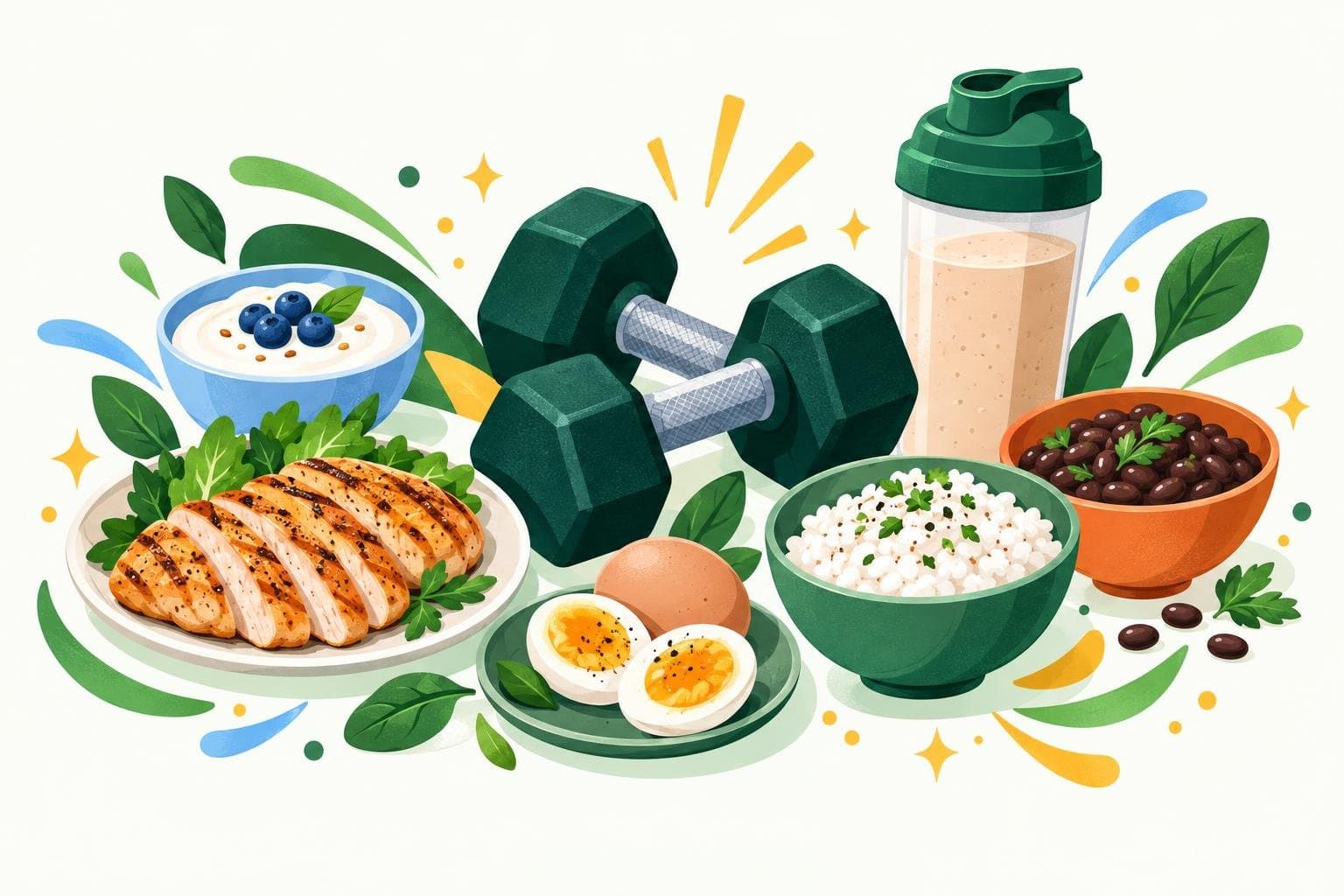 Illustration for Meal planning for muscle gain: eat enough, eat smart