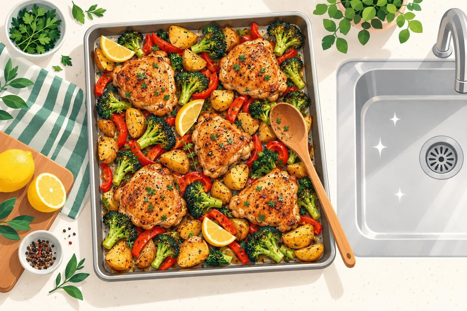 Illustration for 8 one-pan dinners with almost no washing up