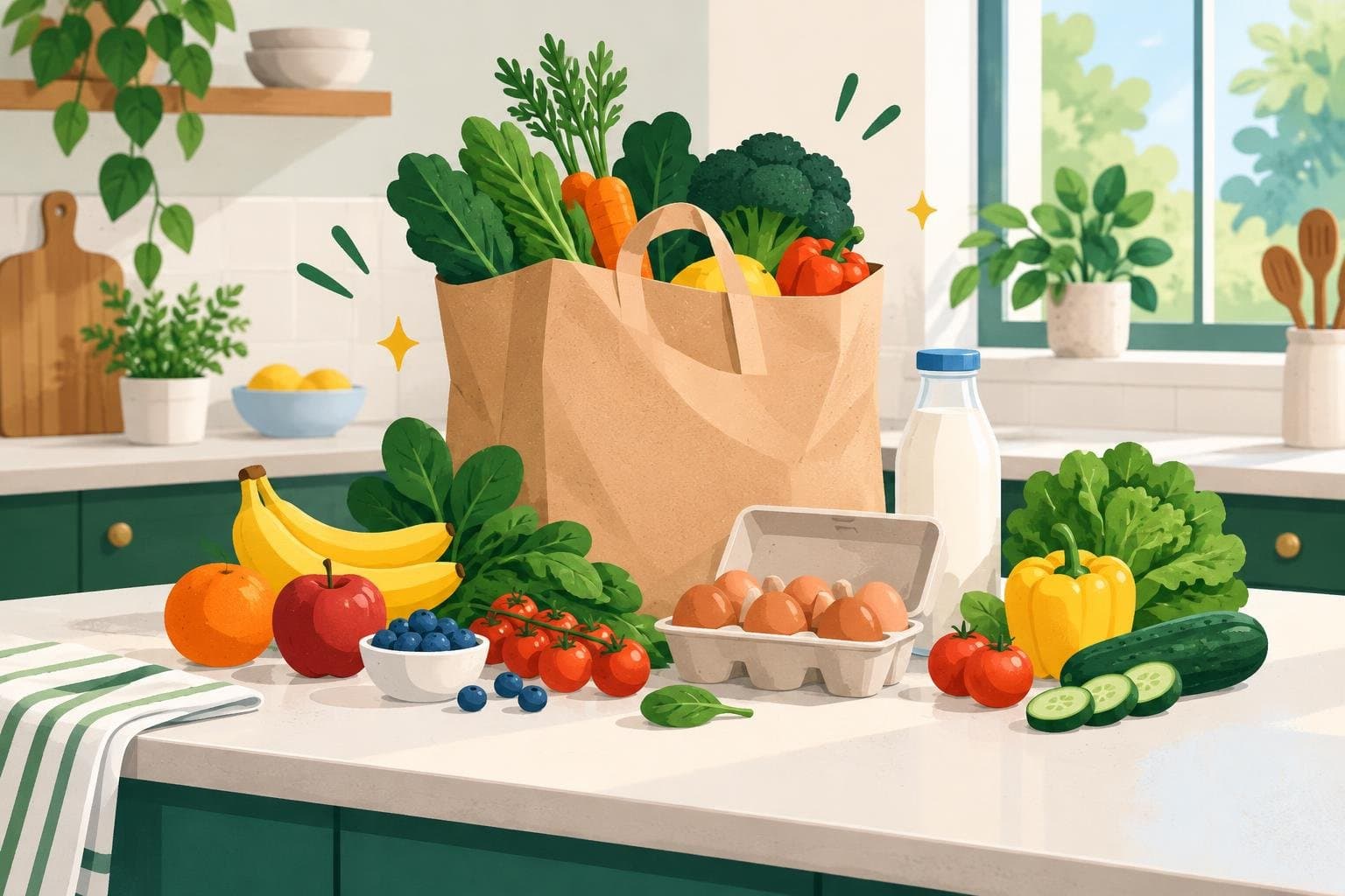 Grocery delivery being unpacked and checked