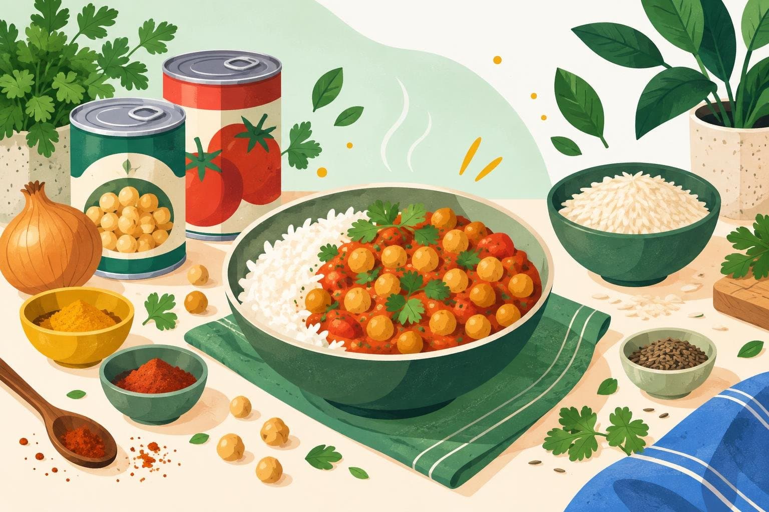 A chickpea and tomato curry made from pantry staples