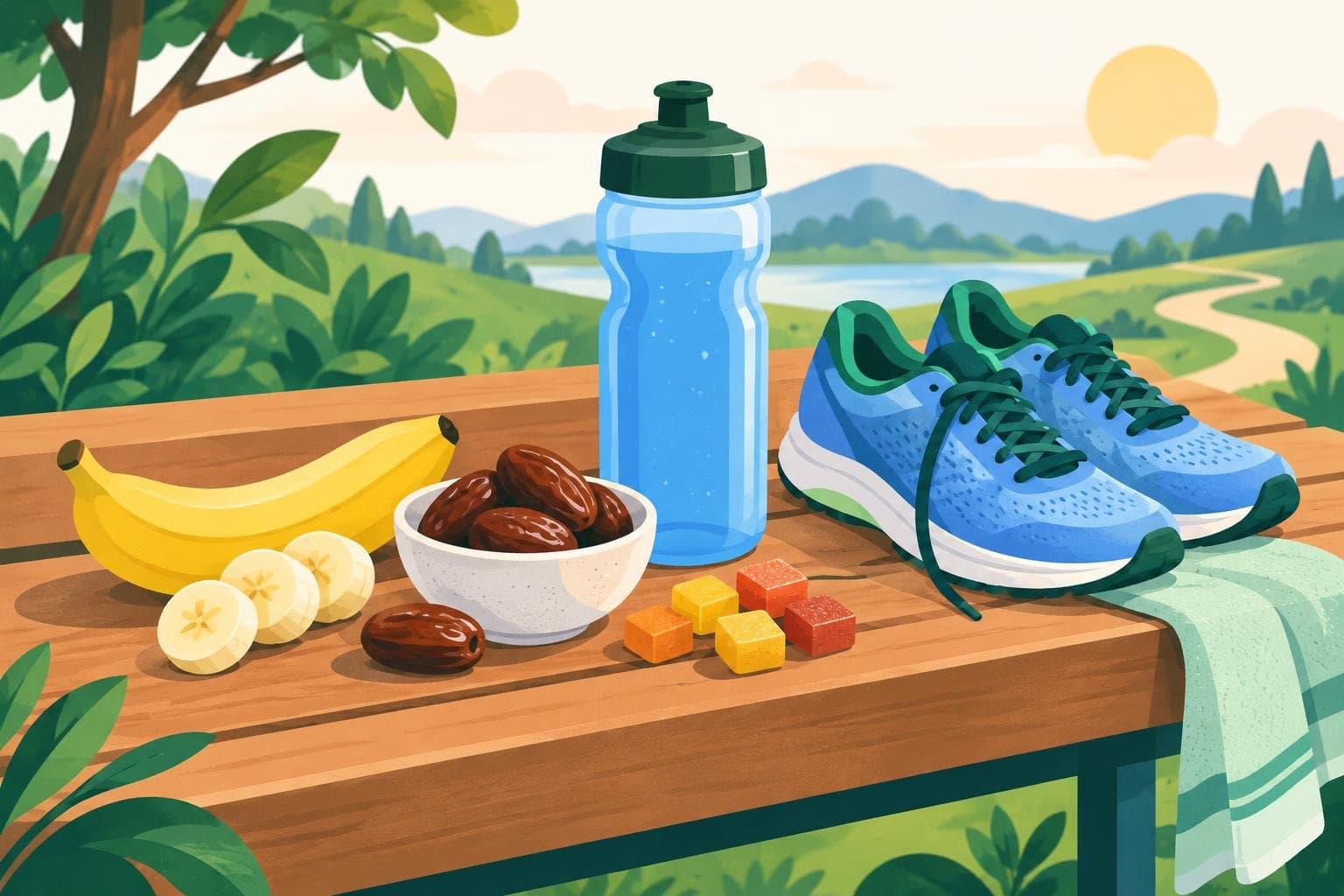 Fuel for long runs: bananas, dates and a sports bottle