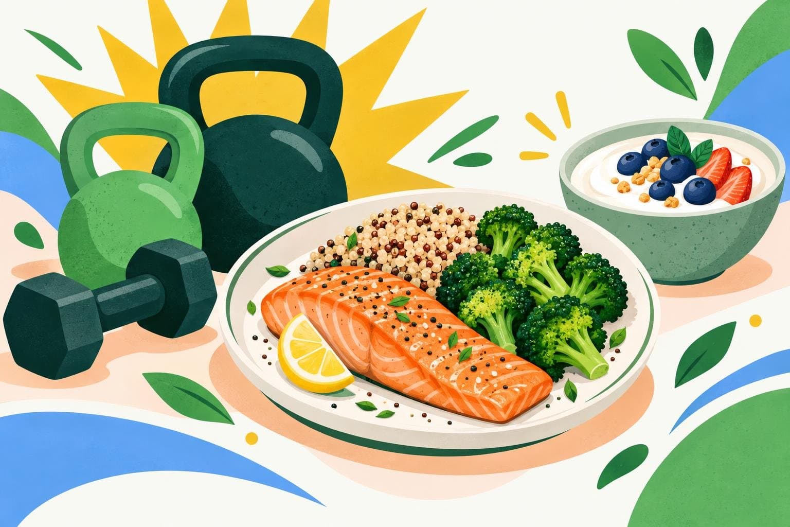 Illustration for Strength training for beginners: how to eat to see results