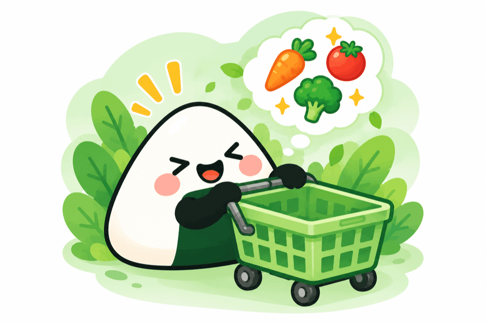 Onigiri mascot illustrating forgotten groceries