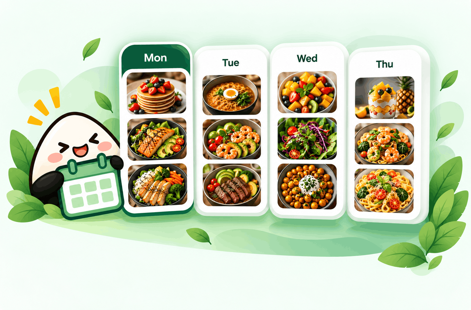 A week of planned meals from Monday to Thursday