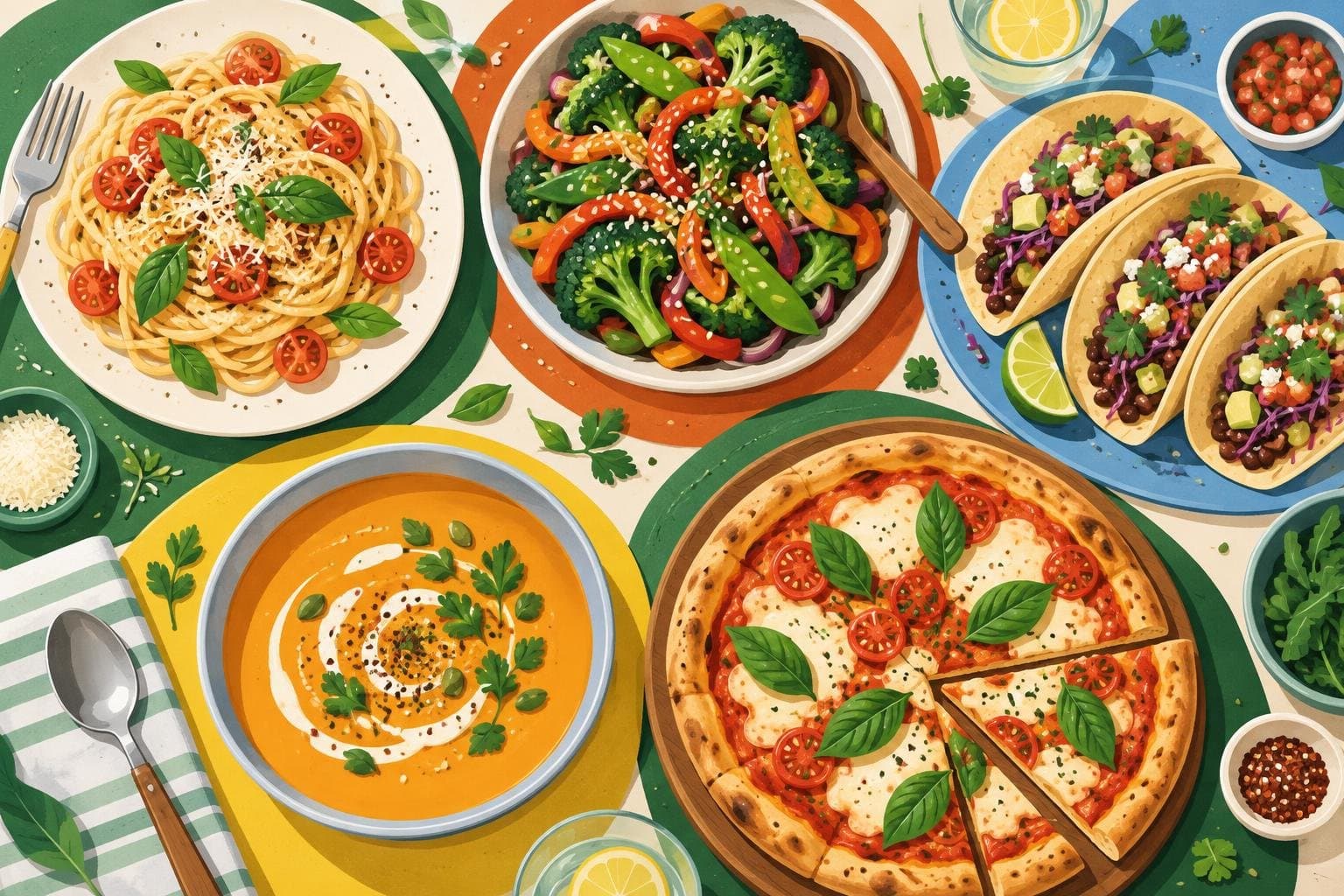 A week of theme nights: pasta, stir-fry, tacos, soup and pizza