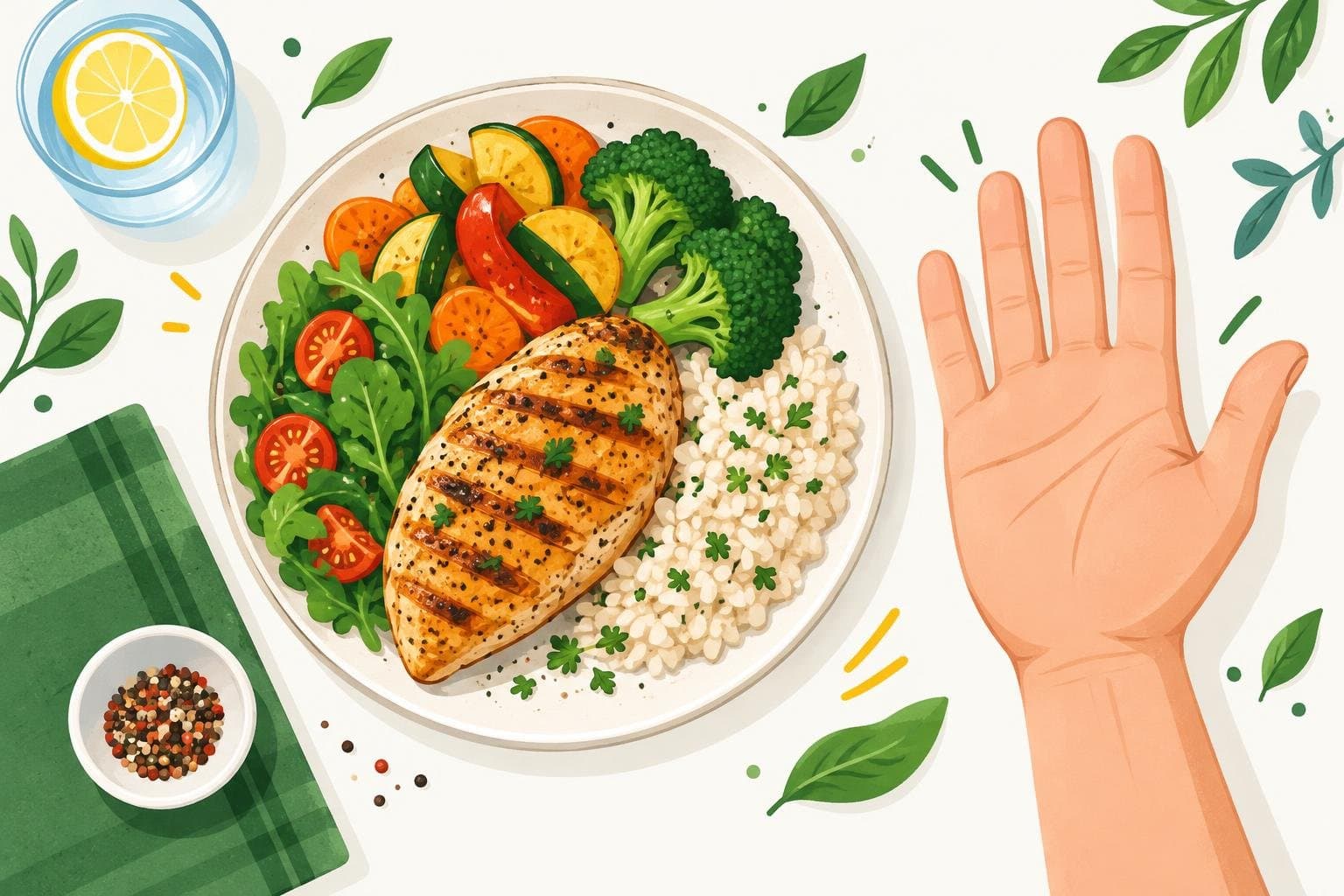 A plate built around a palm-sized portion of protein