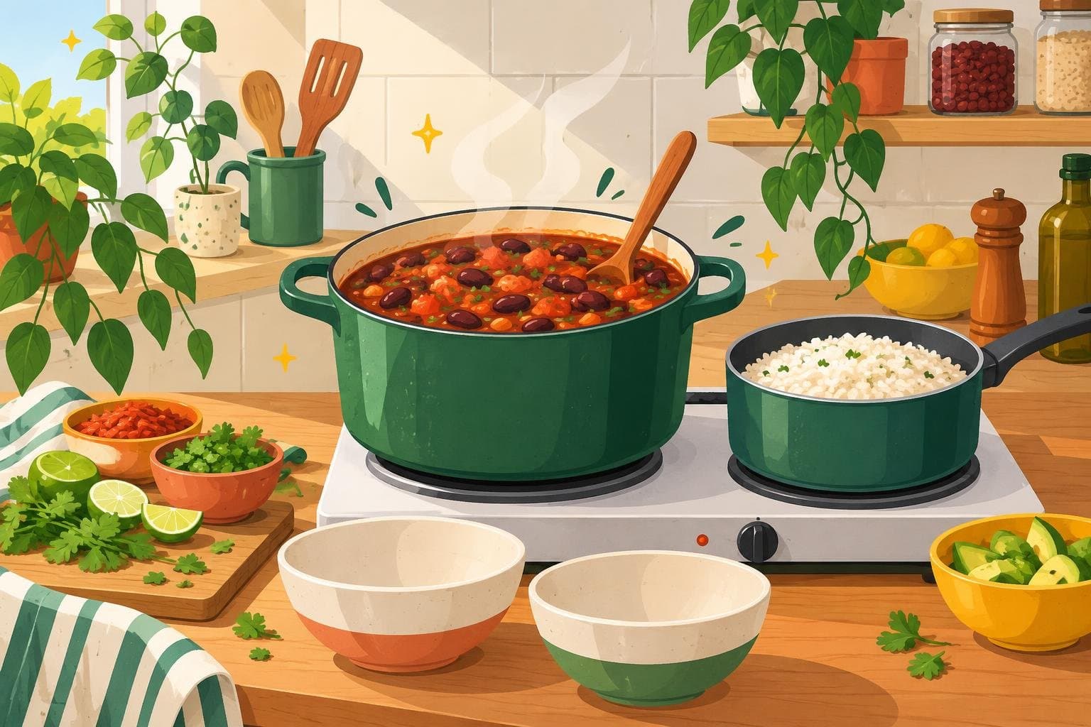 A one-pot chilli with beans and rice