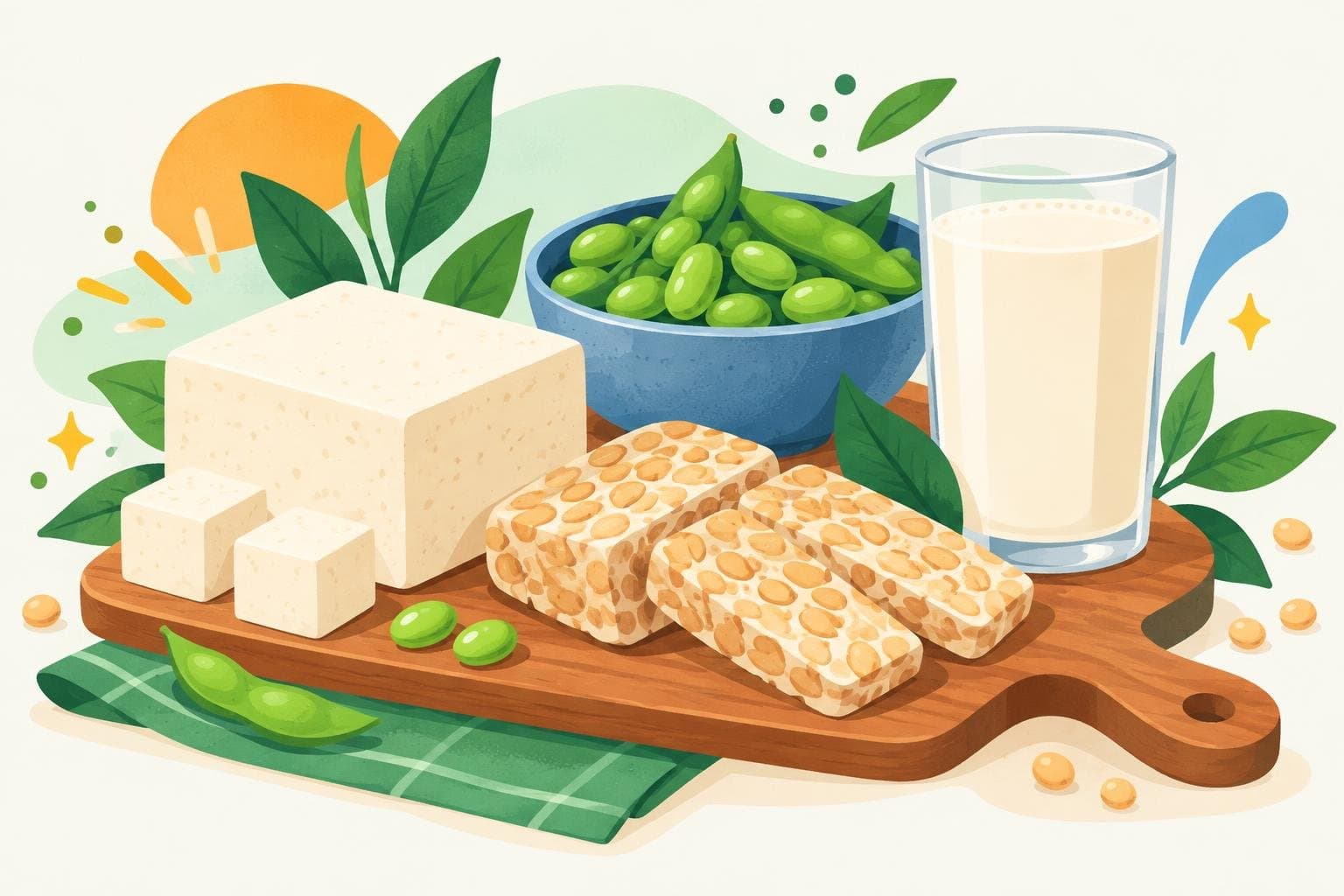 Tofu, tempeh, edamame and soy milk