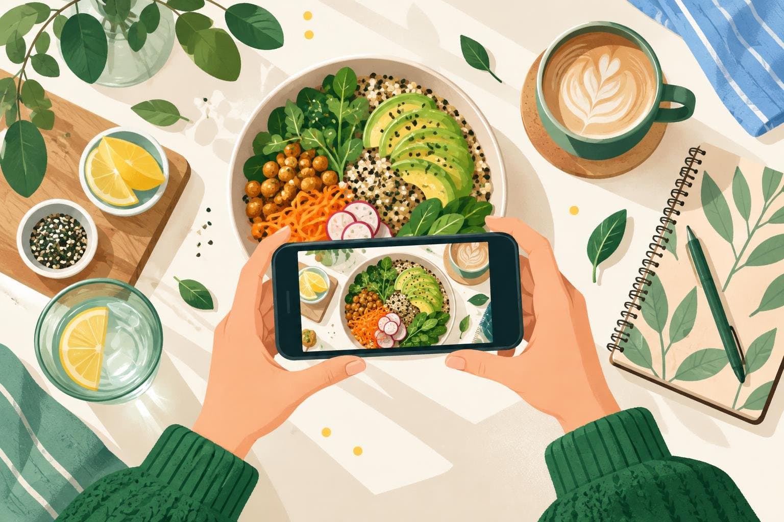 A relaxed meal being logged with a quick photo
