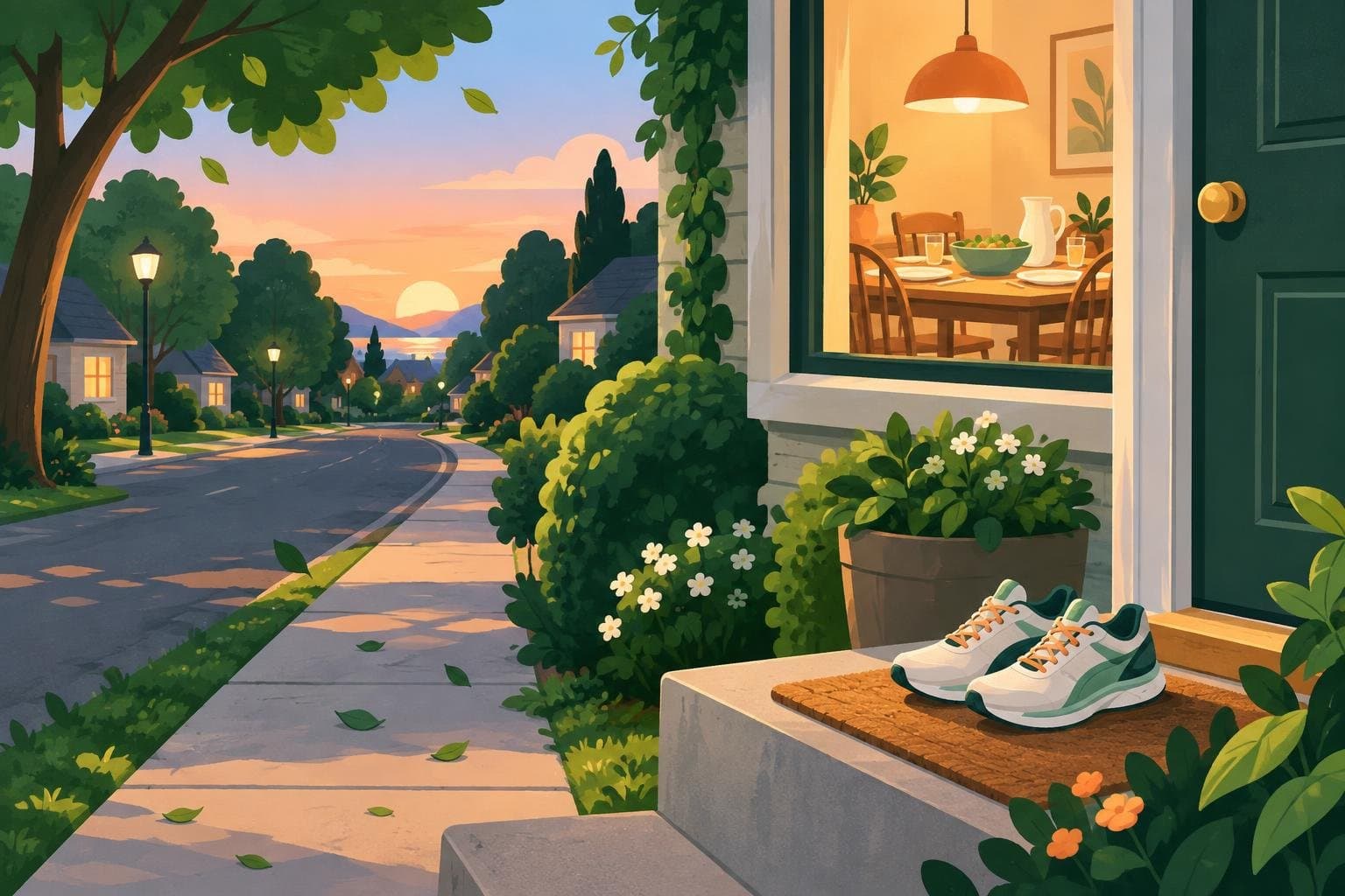 A short walk after dinner on a quiet evening street