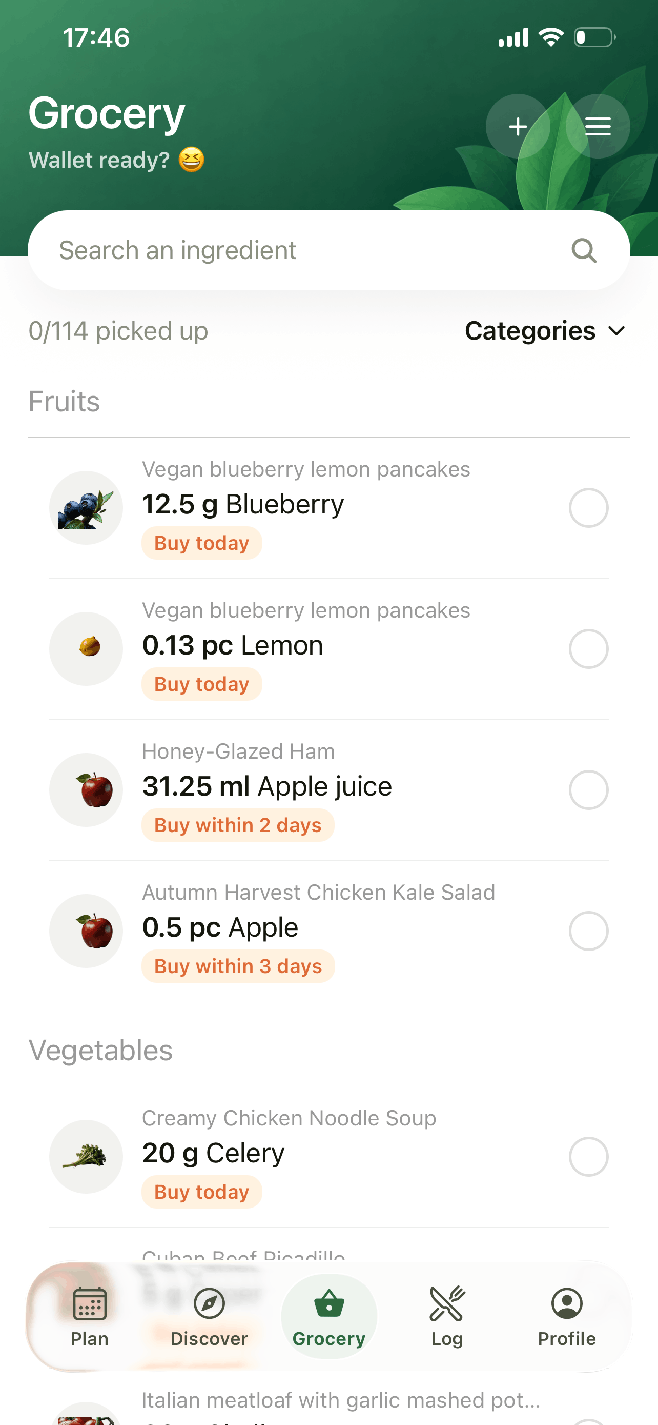 Mealful app: Shop one list
